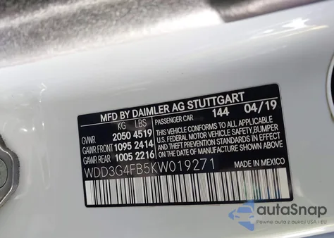 2019 Mercedes-Benz A 220 4Matic z USA, uszkodzony, nr VIN WDD3G4FB5KW019271